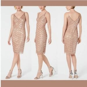 Adrianna Papell Rose Gold Sequin Midi Dress